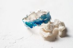 Ocean-inspired Promise Ring, Unique Enamel Rings For Anniversary, Blue Enamel Rings For Anniversary, Handmade Ocean-inspired Rings, Ocean-inspired Blue Ring For Gift, Ocean-inspired Blue Ring For Gifts, Ocean-inspired Blue Rings As Gifts, Ocean-inspired Round Ring For Anniversary, Handmade Enamel Wedding Rings