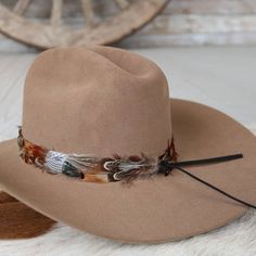 The Vistoso Western Feather Hat Band, with a 3 cm width and approximately 58 cm in length (not including leather ties), offers both versatility and style. This one-size-fits-most accessory is adjustable with leather ties, allowing for a comfortable and secure fit. The feather detailing adds a vibrant touch, making it a standout piece that effortlessly enhances any hat with a hint of western charm. Adjustable Hat Bands For Country Events In Fall, Adjustable Country Hat Bands For Fall, Adjustable Fedora For Country Events, Adjustable Fedora For Fall Rodeo, Adjustable Fall Fedora For Rodeo, Adjustable Fedora For Rodeo In Fall, Adjustable Leather Fedora, Western Adjustable Hats For Fall, Adjustable Hats For Ranch And Fall