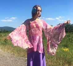 Womens Tops Long Medieval Sleeve Chiffon Tunic Blouse A-line crew Neck  Pink color, prom dress Handpainted silk chiffon shirt, elven fashion by ElvenGate on Etsy Elven Fashion, Iphone Bag, Chiffon Tunic, Chiffon Shirt, Tunic Blouse, Womens Tunics, Silk Chiffon, Long Tops, Prom Dress