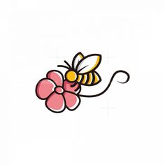 Flower Bee logo Cute Logo Design Ideas, Bee Design Art, Bee Logo Ideas, Honeybee Logo, Spring Symbols, Bee Logo Design, Small Bee Tattoo, Logo Bee, Honeybee Art