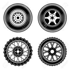 four black and white wheels with spokes on the rims stock photo, images and royalty