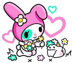 an image of a hello kitty holding flowers