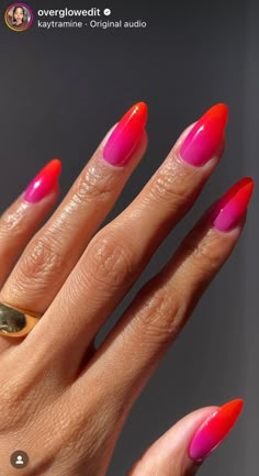 Feminine Gel Nail Designs, Bright Elegant Nails, Vday Nails 2024, Red Nail Paint Art, Funky Engagement Nails, Fruit Punch Nails, Fun Mexico Nails, Miami Beach Nails, Fun Nail Designs Pink