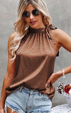 Hot Summer Nights Brown Halter Top Dinners At The Beach, Brown Halter Top, Warm Brown Color, Trendy Mom Outfits, Hot Summer Nights, Trendy Mom, Warm Brown, Date Nights, Mom Outfits