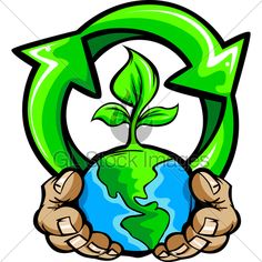 two hands holding a green earth and arrows