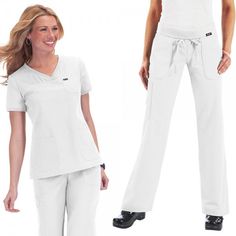 Koi Comfort Set in White composed of Koi Nicole Scrub Top & Koi Morgan Scrub Trousers. This set is super comfortable with soft material, and super stylish, and is only at £52.50 #setscrubs #scrubs #uniforms #nursescrub #whitescrubs #medicalscrubs White Scrubs, Nurse Aesthetic, Scrubs Nursing, White Set, Medical Scrubs, Scrub Tops, Comforter Sets, Soft Material