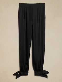 Lightweight, breezy and gorgeous, this tapered pant is made from decadent silk twill with an ultra-high waist—a design so darling we had to put a bow on it.  TAPERED FIT: Ultra high-rise.  Tapered leg.  Ankle length.  Elastic encased waistband.  Pl Tapered Pant, Silk Pant, Silk Pants, Silk Twill, Tapered Legs, Ankle Length, Banana Republic, High Waist, High Rise