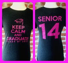 two t - shirts with the words senior and graduate printed on them, one in pink