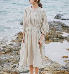 Loose linen tunic dresslinen summer dresslinen dresspleated | Etsy Elegant Linen Midi Dress For The Beach, Linen A-line Midi Dress For Vacation, Linen Midi Dress For Vacation, Summer Linen Pleated Dress, Linen Sundress Midi Dress For Vacation, Elegant A-line Linen Beach Dress, Relaxed Fit Linen Midi Dress For Beach, Maxi Linen Dress For Day Out, Beach Midi Linen Dress