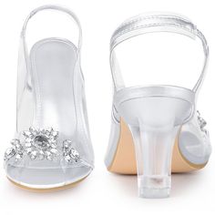 Looking for the perfect summer sandals to add to your shoe collection? Look no further! These glamorous open-toe sandals feature sparkling crystal flowers on the upper, with clear straps and heels for a stunning look. The sandals have a slip-on design and a block heel for added comfort and stability. The vamp is made of PVC and the outsole is made of rubber, while the clear PC heel measures 2.8 inches. Don't forget to check the size measurement chart before placing your order to ensure the perfe Glamorous Sandals With Clear Strap And Open Toe, Clear Open Toe Sandals For Wedding, Glamorous Open Toe Sandals With Clear Strap, Formal Silver Sandals With Clear Strap, Silver Sandals With Clear Strap For Evening, Clear Sandals For Spring Wedding, Evening Silver Sandals With Clear Strap, Wedding Heels With Clear Strap And Open Toe, Spring Wedding Clear Sandals