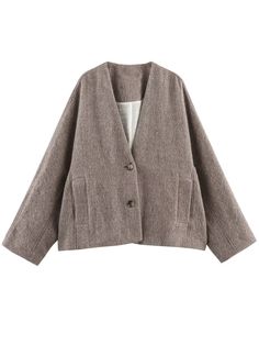 Tavimart Solid Faux Woolen Blend Jacket For Woman 2024 Winter Warm Solid V-neck Single Breasted Loose Coats Fashion New All-matc Jackets Winter V-neck Blazer With Buttons, Beige V-neck Outerwear With Button Closure, Brown V-neck Winter Outerwear, Single Breasted V-neck Blazer In Solid Color, Solid Single Breasted V-neck Blazer, Single Breasted V-neck Blazer, Single-breasted V-neck Blazer, V-neck Outerwear With Pockets For Spring, Oversized V-neck Outerwear With Pockets