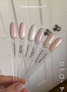 Wedding Nail Colours, Bridal Nails Wedding Dip Powder, Nail Colors On Pale Skin, Milky Neutral Nails, Neutral Wedding Nails Bridesmaid, Neutral Pink Nail Colors, Pearl Colored Nails, Opi Dip Powder Colors Neutral, Winter Neutral Nail Colors