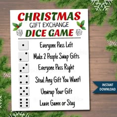 christmas gift exchange dice game printable for everyone to play in the holiday season with