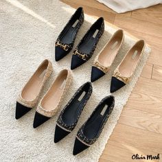 Olivia Mark - Comfortable Anti-Slip Sandals Pointed Flats Shoes, Shoes Heels Classy, Diy Vetement, Chanel Inspired, Pointed Flats, Heels Classy, Low Heel Shoes, Elegant Shoes, Pointed Toe Flats