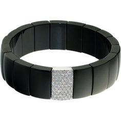 Roberto Demeglio - Rectangular Black Ceramic Stretch Bracelet With 1 Diamond Station in 18K White Gold Elegant Polished Bangle, Modern Diamond Bangle With Polished Finish, Modern Diamond Bracelet With Rectangular Links For Formal Occasions, Modern Diamond Bangle For Formal Occasions, Luxury Formal Rectangular Diamond Bracelet, Elegant Rectangular Bracelets For Formal Occasions, Formal Rectangular Bracelet In Fine Jewelry Style, Modern Black Diamond Bracelet Gift, Luxury Diamond Bracelets For Evening With Polished Finish