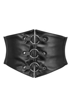 Transform your wardrobe with our stylish Black Corset Belt! Get the look you want with total comfort and ease. This fashionable yet practical black leather corset belt features a faux leather & elastic shell fabric for maximum comfort, weatherproofing, and sleek sophistication like no other. Plus, you'll never struggle with getting it on again thanks to the back zipper opening. Ready to look unstoppable? Get your Black Corset Belt today and love the fit & feel! Style: Corset Style Belt Collectio Gothic Leather Corset Belt, Fitted Leather Corset Belt For Party, Black Leather Gothic Corset Belt, Black Fitted Belt For Night Out, Fitted Leather Corset Belt, Chic Fitted Leather Corset Belt, Black Leather Belt With Edgy Style, Black Leather Corset Belt With Belt Loops, Black Corset Belt For Night Out