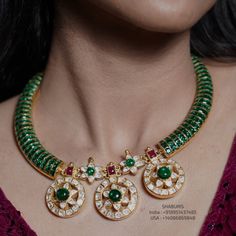 Emerald Kante bottumala necklace Pure Silver jewelry Indian diamond Necklace-SHABURIS Emeralds Beads Jewellery Indian, Gold Kante Necklace Designs, Kante Gold Necklaces, Bottu Mala, Diamond Ornaments, Diamond Necklace Indian, Ancient Jewels, Tanzanite Necklace, Silver Jewellery Indian