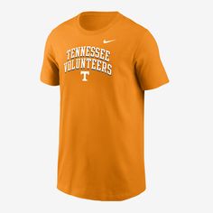 Show love for your school on game day and beyond in this classic Tennessee T-shirt. Orange Team Spirit Tops For Sports Events, Orange Tops For Fan Gear With Team Spirit, Orange Tops For Sports Events With Team Spirit, Nike Varsity Tops For Game Day, Sporty Orange Tops For Fan Gear, Nike Collegiate Tops For College, Nike Varsity Top For College, Nike T-shirt With Team Name For Game Day, Nike T-shirt For Game Day With Team Spirit