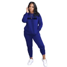 Letter Print Pullover T Shirt Sports Pants Tracksuit Sporty Tracksuit For Leisure, Relaxed Fit Athleisure Tracksuit With Letter Print, Casual Long Sleeve Sports Set, Crew Neck Tracksuit For Loungewear, Casual Crew Neck Tracksuit For Jogging, Relaxed Fit Crew Neck Joggers For Leisure, Blue Relaxed Fit Tracksuit With Long Sleeves, Blue Relaxed Fit Long Sleeve Tracksuit, Sportswear Tracksuit With Letter Print And Relaxed Fit