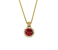 Rhodolite and Diamonds Pendant-jewelry-Cherie Dori-Sorrel Sky Gallery Formal Yellow Gold Necklace With Accent Stones, Gold Necklaces With Accent Stones For Formal Occasions, 14k Gold Necklaces With Accent Stones For Formal Occasions, Gold Necklace With Round Accent Stones, Luxury Red Diamond Round Necklace, Gold Garnet Jewelry With Diamond Accents, Formal Yellow Gold Garnet Necklaces, Yellow Gold Ruby Necklaces With Gemstone Accents, Formal Yellow Gold Garnet Necklace