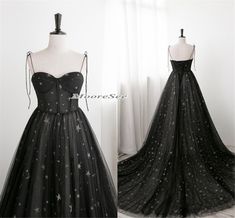 Tulle Star Dress, Black Prom Dress With Sleeves, Star Dress Gowns, Celestial Ball Gown, Celestial Prom Dress, Starry Prom Dress, Star Prom Dress, Celestial Dress, Vintage Prom Dress