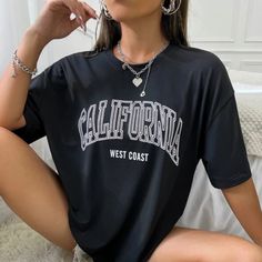 California West Coast Graphic Shirt 100% Cotton Unisex Size West Coast Fashion, Black Tees, Streetwear Mode, Drop Shoulder Tee, Streetwear Tops, Women T Shirts, Streetwear Women, Sweater And Shorts, Shirt Accessories