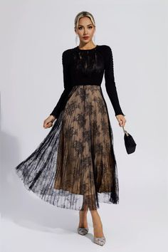 Elegant Long Sleeve Lace Dress For Evening, Sheer Long Sleeve Lace Dress For Evening, Sheer Long Sleeve Lace Dress For Night Out, Elegant Fall Lace Dress With Lace Trim, Elegant Lace Trim Dress For Fall, Formal Long Sleeve Lace Dress With Patchwork, Chic Long Sleeve Lace Dress For Formal Occasions, Formal Long Sleeve Lace Patchwork Dress, Chic Long Sleeve Lace Dress For Formal Events