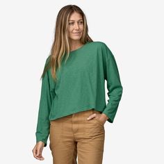 Combining natural fibers and recycled materials, this comfortable, lightweight long-sleeved top has a boxy, relaxed fit and a straight hem. The fabric is made with 60% organic cotton/40% recycled polyester slub knit and wears beautifully in warmer weather. Made in a Fair Trade Certified™ factory. Effortless Cotton Tops For Fall, Relaxed Cotton Sweater For Fall, Organic Cotton Tops For Fall Loungewear, Fall Organic Cotton Loungewear Tops, Versatile Long Sleeve Sweatshirt In Relaxed Fit, Relaxed Long Sleeve Tops, Oversized Cotton Long Sleeve Top For Everyday, Versatile Long Sleeve Sweatshirt With Relaxed Fit, Relaxed Fit Long Sleeve Sweater For Everyday