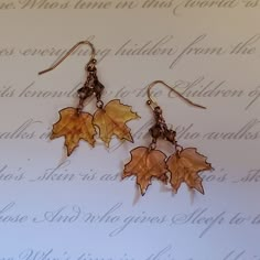 "Beautiful acrylic Maple Fall Leaves are handmade with gold finish posts or ear wires.  1 3/8\" length with wires." Autumn Fine Jewelry, Cheap Fall Season Jewelry, Cheap Fall Jewelry, Earrings Fall 2022, Fall 2022 Jewelry, Elvenyellow Jewelry, Cheap Earrings For Gift In Fall Season, Cheap Women's Fall Jewelry, Earrings Fall Leaves Necklace