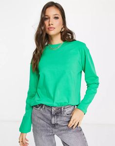 ASOS DESIGN long sleeve double layer oversized T-shirt in green | ASOS Trendy Long Sleeve Green T-shirt, Trendy Green Long Sleeve T-shirt, Casual Kelly Green Long Sleeve Top, Green Long Sleeve T-shirt For Fall, Green Long Sleeve Top For Spring Layering, Spring Green Long Sleeve Top For Layering, Trendy Green Long Sleeve Sweatshirt, Green Oversized Long Sleeve T-shirt, Green Oversized Crew Neck Top