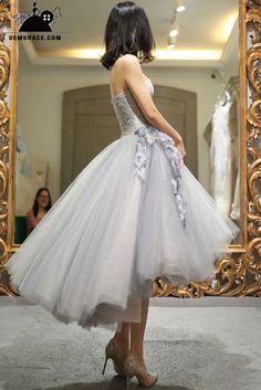 High Low Grey Tulle Strapless Wedding Party Dress Tea Length with Petals Tulle Skirt With Train, Strapless Tulle Evening Dress For Wedding, Wedding Strapless Dress With Tulle Skirt, Tulle Strapless Dress For Wedding, Strapless Tulle Dress For Wedding, Strapless Tulle Wedding Dress With Sweetheart Neckline, Wedding Strapless Tulle Dress, Strapless Tulle Ball Gown For Wedding, Wedding Reception Dresses