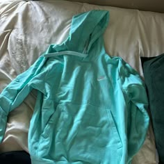 Says Small But Also Fits Like A Medium. Never Worn Blue Palm Puff Hoodie, Blue Sportswear Sweats For Spring, Blue Fleece Sweats For Spring, Light Blue Long Sleeve Sweatshirt With Drawstring Hood, Nike Long Sleeve Hoodie, Blue Long Sleeve Sweats For Spring, Spring Blue Long Sleeve Sweats, Nike Green Fleece Tops, Light Blue Fleece Sweatshirt With Drawstring Hood