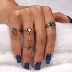 Brand New! Beautiful Bohemian 4pcs/Pack Vintage Blue Crystal Rings Lucky Stackable Midi Rings Set Knuckle Ring Rings For Women Party 4pcs/Sets Boho Ring Set Antique Gold Green Natural Stone Ring Set Bohemia Style Midi Ring Set Jewelry For Women Bohemian Alloy Rings As Gifts, Bohemian Alloy Rings As A Gift, Cheap Bohemian Blue Rings, Knuckle Rings For Ladies, Blue Bohemian Jewelry With Metal Ring, Blue Bohemian Crystal Ring, Bohemian Blue Collectible Ring, Bohemian Blue Crystal Sterling Silver Ring, Midi Ring Set