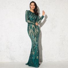 Beautiful O Neck Sequined Lace Long Dress · KoKo Fashion · Online Store Powered by Storenvy Lace Long Dress, Modest Neckline, Dress Muslim, Sequin Design, Sequin Maxi Dress, Sequin Maxi, Long Sleeve Sequin, Lace Dress Long, Stretchy Fabric