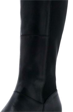 Rugged leather and contour-defining stretch fabric create an ideal fit and sleek silhouette in this knee-high boot set on an all-day-comfortable rubber sole. 1 3/4" heel, 14 1/2" shaft, 15" circumference (size 8.5) Leather and textile upper and lining/rubber sole Imported Medium Width Leather Knee-high Boots, Tall Leather Mid-calf Boots With Medium Width, Leather Mid-calf Boots Medium Width Tall, Leather Mid-calf Boots With Medium Width, Mid-calf Leather Boots With Medium Width, Sleek Fitted Faux Leather Knee-high Boots, Sleek Fitted Knee-high Faux Leather Boots, Fall Wide Calf Polyurethane Knee-high Boots, Fitted Knee-high Polyurethane Heeled Boots