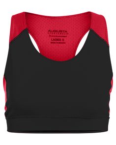 Ladies' All Sport Sports Bra - BLACK/ RED - 2XL | Augusta Sportswear Athletic Women's All Sport Sports Bra in Black/Red Size 2XL | Polyester/Spandex Blend Technical Activewear With Built-in Padding For Training, Fitted Technical Activewear With Built-in Padding, Black Activewear With Built-in Padding, Fitted Running Activewear With Built-in Padding, Fitted Technical Activewear For Gym, Seamless Fitted Sportswear Activewear, Fitted Seamless Sportswear Activewear, Fitted Seamless Sportswear, Fitted Technical Running Activewear