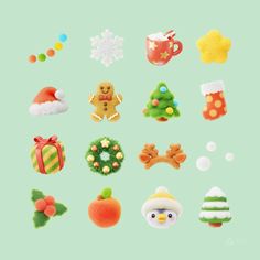 christmas cookies and decorations on a green background