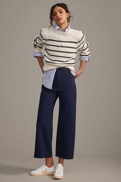 colette pants styling idea Maeve Colette Cropped Wide-leg Pants, Cropped Pants Outfit, Planning Outfits, Airport Travel, Cropped Wide Leg Pants, Minimal Classic, Autumn 2023, Ponte Pants