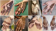 many different pictures of henna designs on hands