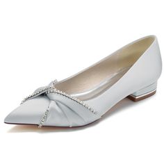 Shop Grey Satin Jewelled Knot Pumps Flats Shoes For Party color Grey for Big Day, Dancing Club, Party, Work with worldwide Free shipping & Free return. Peep Toe Wedding Shoes, Bridal Party Shoes, Shoes For Party, Wedding Shoes High Heels, Party Flats, Shoes For Wedding, Formal Heels, Glitter Flats, Rhinestone Flats