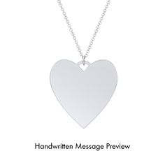 An adorable and heartfelt keepsake, this one-of-a-kind heart necklace features engraved personal drawings or a handwritten message, such as a baby’s first scribbles, a child’s special drawing, or a loved one’s meaningful note. To personalize your pendant, upload a clear image of your drawings or handwritten notes drawn on clean white paper. We will then engrave them directly on the front of the heart pendant. Design this unique piece in sterling silver, gold-plated silver, white, yellow, or rose Personalized Heart Cut Necklace For Keepsake, Heart-shaped Engraved Keepsake Charm Necklace, Heart-shaped Engraved Charm Necklace For Keepsake, Heart-shaped Engraved Charm Necklaces For Keepsake, Heart Shaped Engraved Charm Necklaces For Keepsake, Heart Necklace With Engraving Option For Gifts, Heart Shaped Name Necklace For Keepsake, Engraved White Heart Necklace For Mother's Day, White Engraved Heart Necklace For Mother's Day