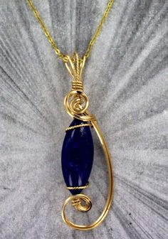 Lapis Lazuli  Gemstone Pendant, Necklace      Gift for her  14KT. Rolled Gold Yellow Gold Wire Wrapped Pendant Jewelry, Wire Wrapped Yellow Gold Pendant Jewelry, Gold Oval Wire Wrapped Necklace, Oval Gold Wire Wrapped Necklaces, Oval Gold Wire Wrapped Necklace, Formal Yellow Gold Wire Wrapped Jewelry, Gold Wire Wrapped Jewelry For Anniversary, 14k Gold Wire Wrapped Necklace As Gift, 14k Gold Wire Wrapped Necklace For Gift