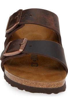 Birkenstock Arizona Sandal (Women) | Nordstrom Oiled Leather Sandals With Cushioned Footbed And Round Toe, Brown Footbed Sandals With Arch Support And Round Toe, Rugged Sandals With Textured Footbed And Round Toe, Brown Rugged Sandals With Cushioned Footbed, Brown Leather Footbed Slip-on Sandals, Rugged Brown Sandals With Cushioned Footbed, Comfortable Footbed Sandals With Single Toe Strap, Rugged Brown Sandals With Textured Footbed, Rugged Open Toe Sandals With Cushioned Footbed