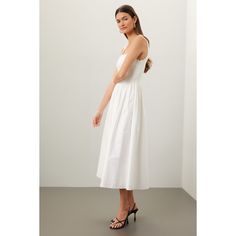 Off-white (67% Rayon, 26% Nylon, 7% Spandex). Casual dress. Sleeveless. Square neck. Side zipper closure. 48" from shoulder to hemline. Imported. White A-line Midi Dress With Fitted Bodice, White Fitted Lined Maxi Dress, White Sleeveless Dress With Fitted Bodice, Midi Length, Chic White Sleeveless Dress With Fitted Bodice, White Fitted Bodice Sundress, White Sundress With Fitted Bodice, White Maxi Dress With Fitted Bodice Sleeveless, White Fitted Maxi Dress With Straight Neckline, White Lined Maxi Dress With Fitted Bodice