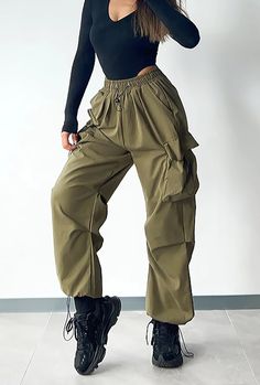 VELI - PARACHUTE CARGO PANTS Parachute Cargo Pants, Parachute Cargo, Midi Dress Style, Fashion Bottoms, Style Cargo, Maxi Styles, Black Olive, Body Dress, One Piece Bodysuit