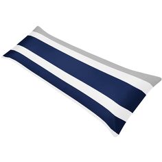 a blue and white striped pillow on a white background