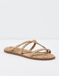 Round toe/Woven straps & footbed/Not eligible for promotions | Only ships within the USA Adjustable Natural Sandals With Textured Footbed, Natural Sandals With Woven Sole And Single Toe Strap, American Eagle Outfitters, Women's Jeans, American Eagle, Salt, Women Jeans, Ships, Sandals