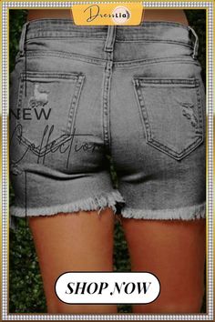 On-trend Fringed Ripped Denim Shorts(3 Colors) Trendy Fitted Distressed Jean Shorts, Trendy Fitted Jean Shorts With Frayed Hem, Trendy Stretch Distressed Jean Shorts, Trendy Jean Shorts With Pockets, Fitted Distressed Jeans For Summer, Casual Stretch Distressed Jean Shorts, Casual Distressed Stretch Jean Shorts, Non-stretch Trendy Jean Shorts, Trendy Distressed Short Length Jeans