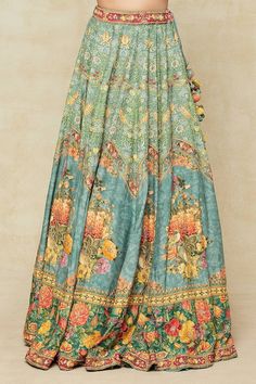 Aqua lehenga with multi colored floral, bird prints and embroidered highlights. Comes with coordinating blouse and dupatta. - Aza Fashions Aqua Lehenga, Lehenga Pattern, Cutout Blouse, Embroidered Lehenga, Bird Prints, Set For Women, Aza Fashion, Multi Colored, Lehenga