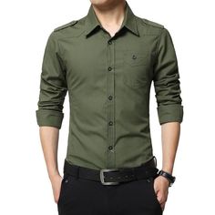 West Louis™ Full Sleeve Epaulet Shirt Green / XS - West Louis Green Fitted Long Sleeve T-shirt, Fitted Shirt With Casual Collar, Fitted Khaki Button-up Shirt, Green Slim Fit Button-up Top, Fitted Khaki Collared Shirt, Fitted Long Sleeve Cotton Shirt, Green Slim Fit Button-up Shirt, Fitted Cotton Tops With Casual Collar, Fitted Long Sleeve Khaki Shirt